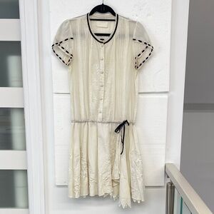 Zadig & Voltaire Cotton Cream Dress with Black ribbon drop waist